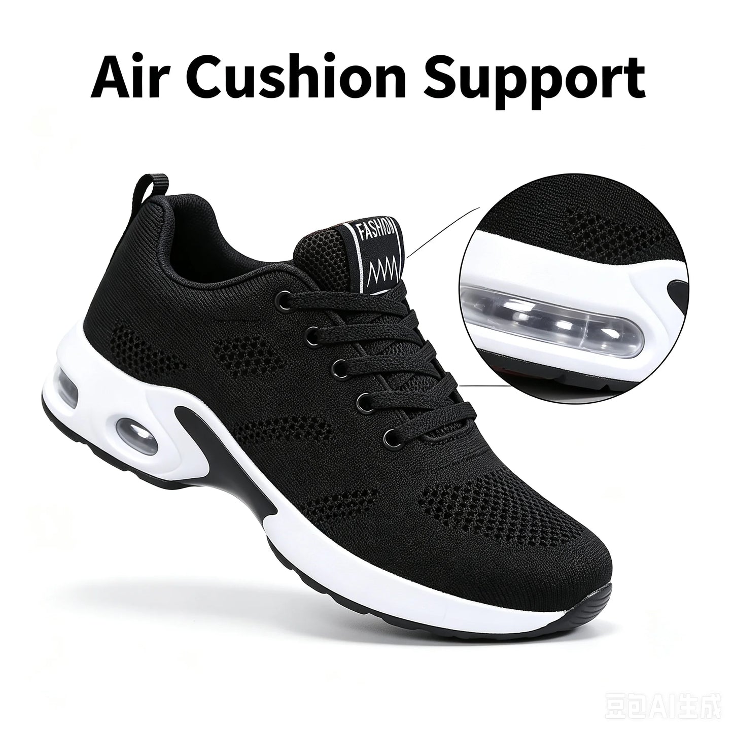 Women Air Cushion Running Shoes Breathable Mesh Upper Athletic Sneakers Non Slip Soft Sole Casual Platform Shoes Ladies Lightweight Sport Footwear for Gym Jogging Tennis Outdoor Daily Walking Fitness Training Red Black White