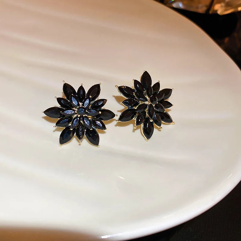 Exaggerated Luxury Crystal Flower Stud Earrings Women's Temperament Elegant Fashion Design Wedding Party Jewelry Valentine Gifts