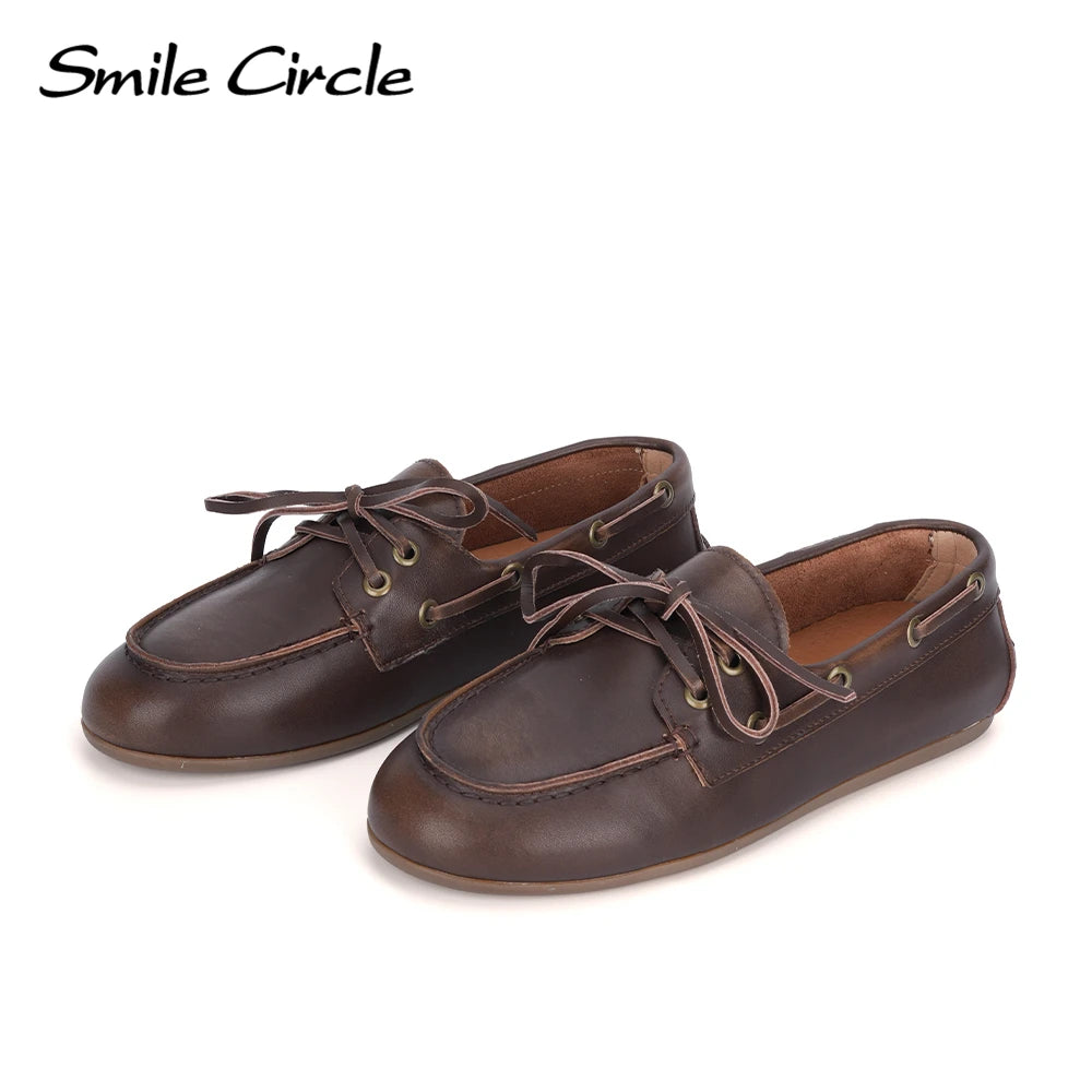 Genuine Leather Boat Shoes Women Flats Classic Moccasin Style for Everyday Comfort