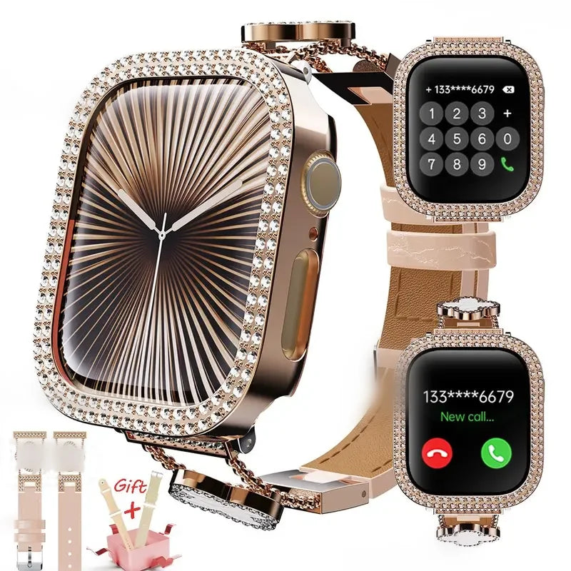 Women Luxury Smartwatch with Sparkling Rhinestones & Metal Wristband, Interchangeable Straps. Features BT Calling, Heart Rate Tracking, Wireless Charging, 110+ Exercise Modes, 3ATM Waterproof, AMOLED Touchscreen, 7-Day Batter