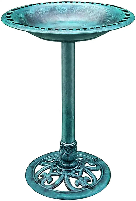 Bird Bath 28 Inch Polyresin Lightweight Antique Style Outdoor Garden Decor Green Finish