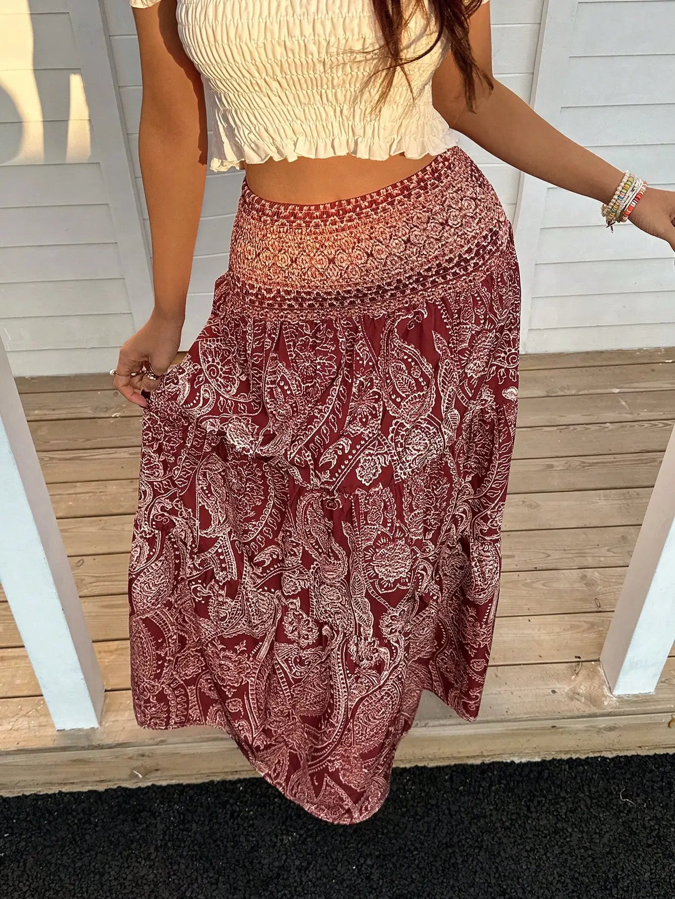 Sunnyshic Women's Bohemian Print Skirt, Casual Vacation & Daily Wear, Spring/Summer