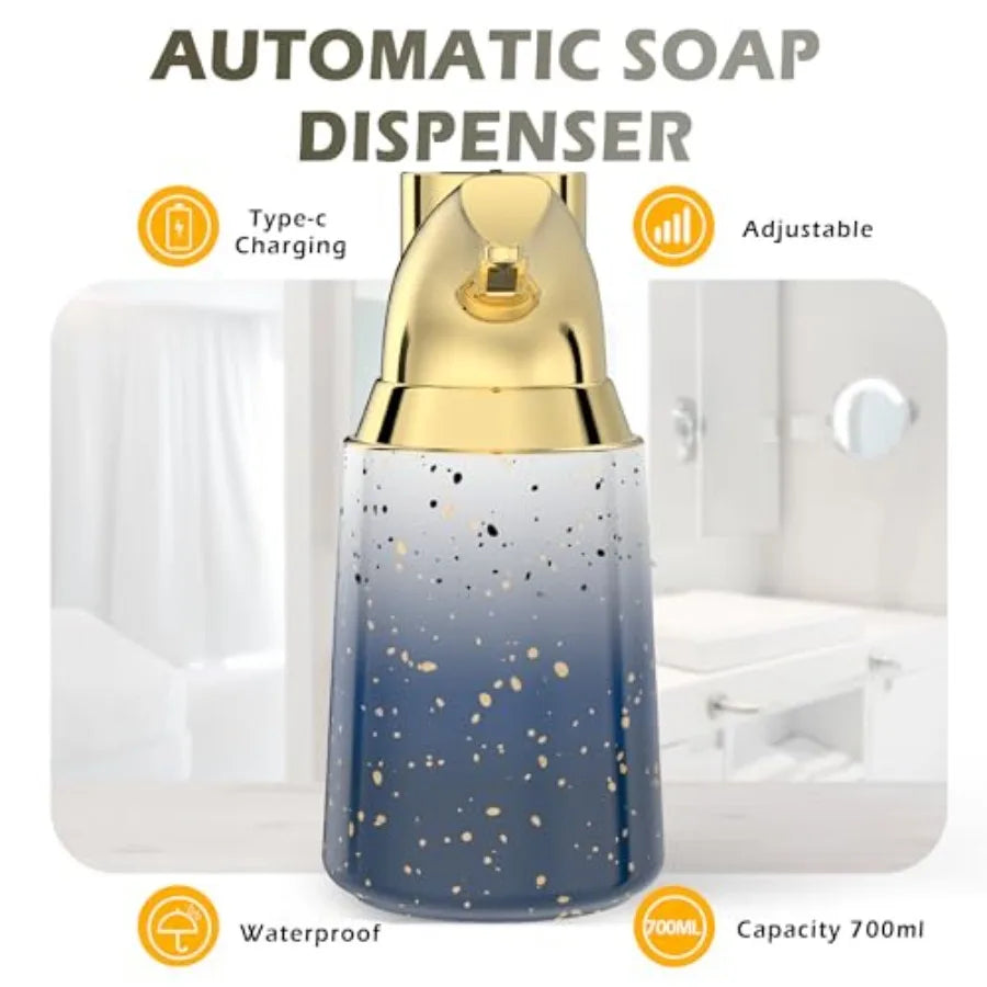 Touchless Adjustable Automatic Soap Dispenser for Bathroom, Ceramic Material, Starry Gold Color, 4 Adjustable Dispensing Levels