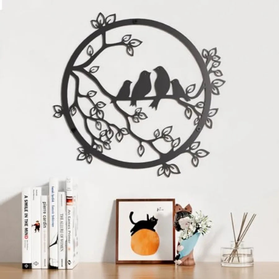 Metal Wall Decor - Birds on Tree Branch Silhouette Bird Wall Art for Living Room Garden Bedroom Office Home Housewarming Party