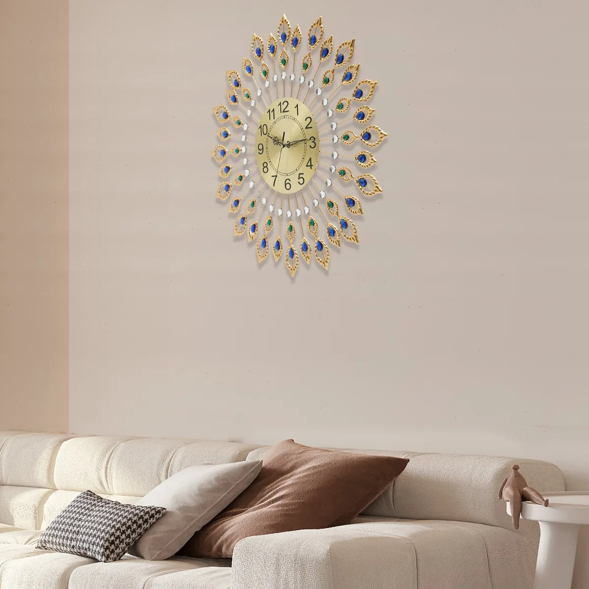 Wall Clock, Peacock Feather Design, 67x67cm  Large, Silent Quartz Movement, Iron Metal Frame, Acrylic, for Living Room, Bedroom, Office, Home Decoration, No Ticking