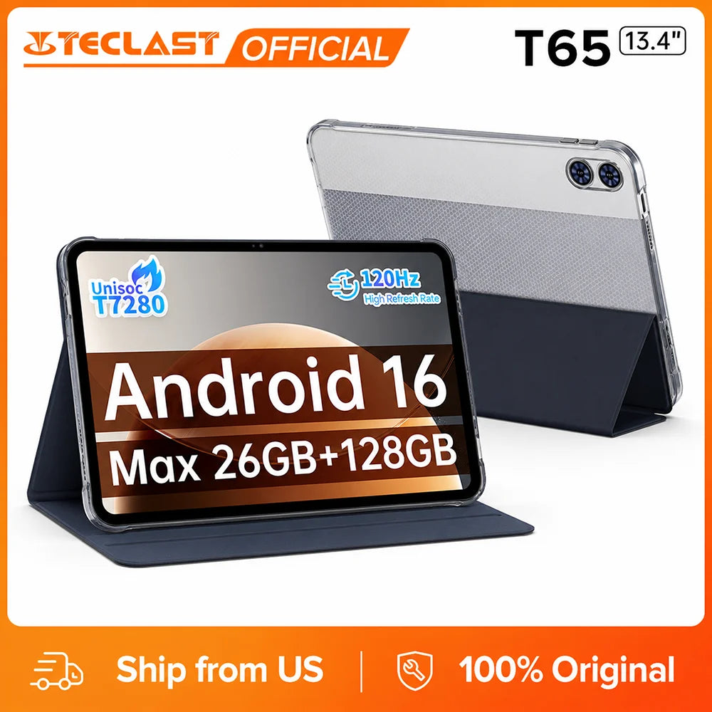 Teclast T65 Tablet 13.4" 2K 120Hz Android 16 Tablets Unisoc T7280 Octa Core Max 26GB RAM 128GB ROM 8000mAh 4G LTE