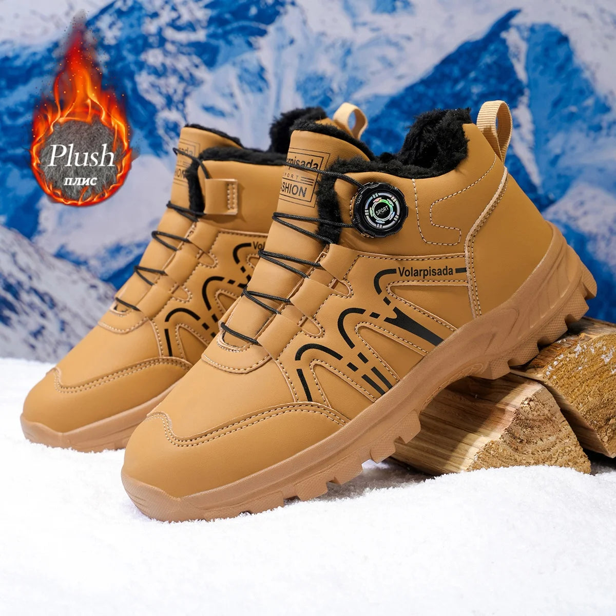 Unisex Winter Fleece Lined Snow Boots Rotary Quick Lock Buckle Waterproof Leather Non Slip Lug Sole Warm Ankle Hiking Booties Cold Resistant Outdoor Trekking Footwear 2026 New