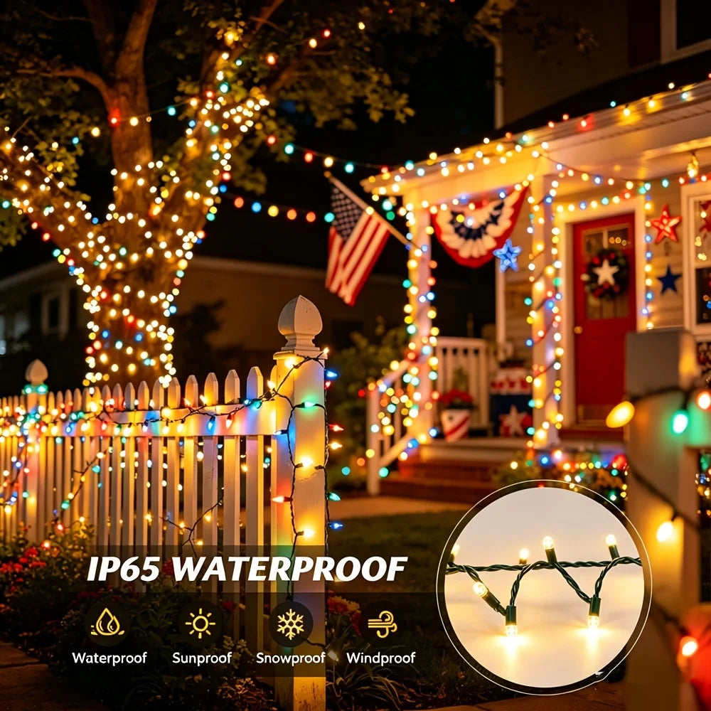1/2/3 Pack Patriotic Solar LED String Lights, 4Th of July Red White Blue Lights, 12M/22M (39.4Ft/72Ft) 120/240LED 8 Modes Lights, for Independence Day Memorial Day Veterans Day Outdoor Decor