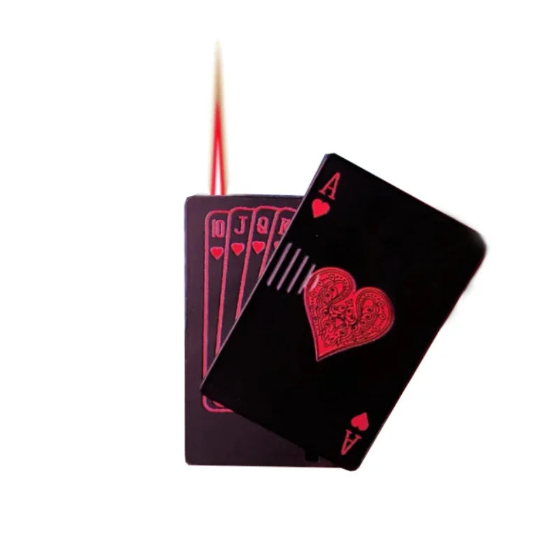 Metal Poker Card Shaped Lighter with Cash Detector Light Windproof Decompression Portable Turbine Torch Lighter for Men's Gift
