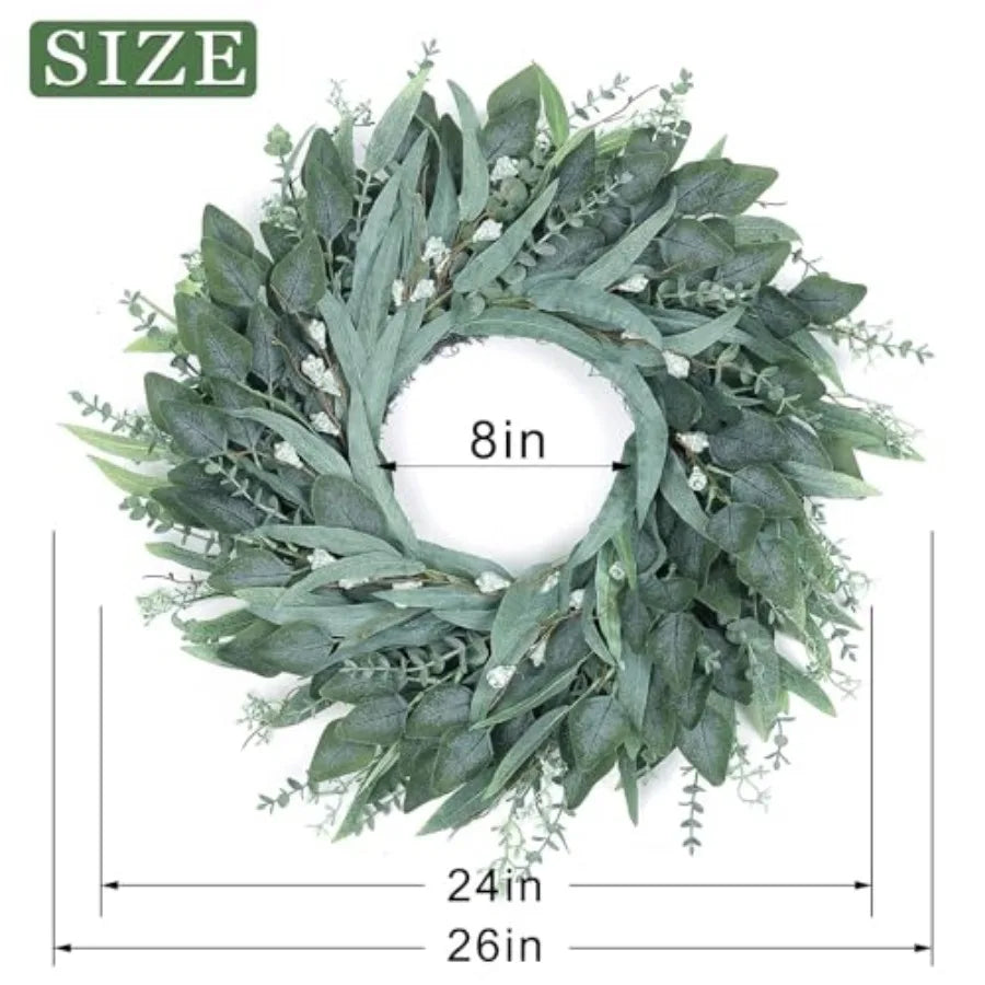 Eucalyptus Wreath for Front Door - Large Artificial Greenery Outdoor Wreath for Porch, Window, Farmhouse, Home, Holiday, Hangin