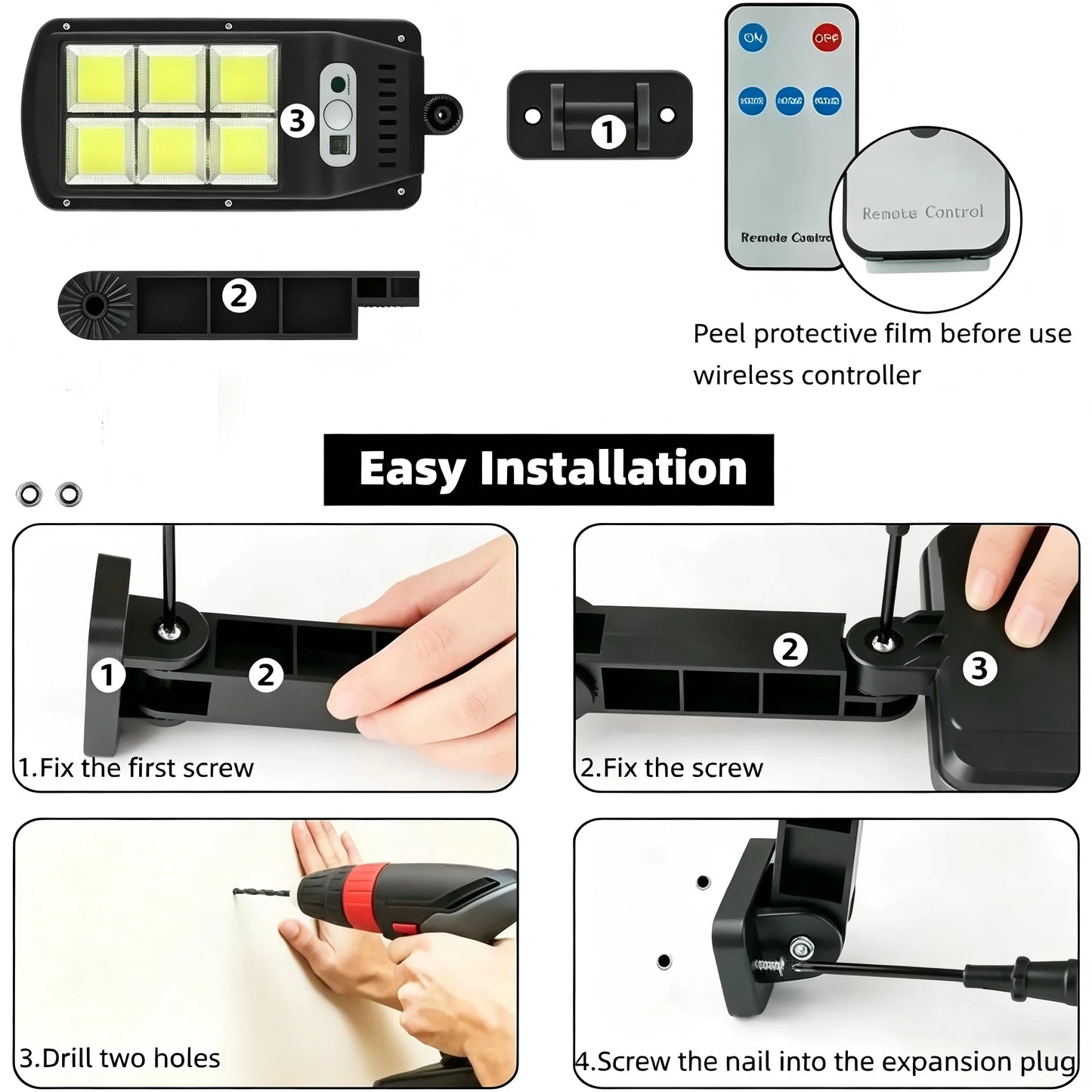 2PCS Solar LED Wall Lights Outdoor Motion Sensor Waterproof 3 Modes Garden Courtyard Garage Street Lighting