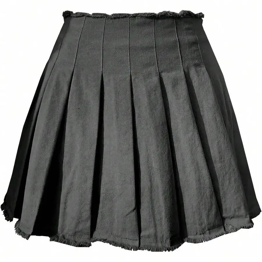 Womens High Waist A-Line Pleated Mini Skirt Solid Color Polyester