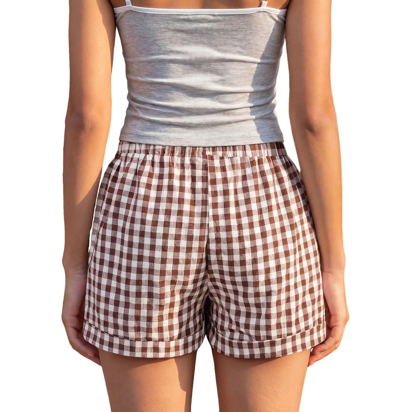 Stylish Women s Plaid Shorts for Summer - Comfortable Elastic Waist Casual Shorts with Pockets Perfect for Any Outing