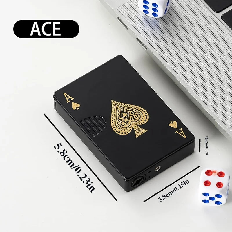 Metal Poker Card Shaped Lighter with Cash Detector Light Windproof Decompression Portable Turbine Torch Lighter for Men's Gift