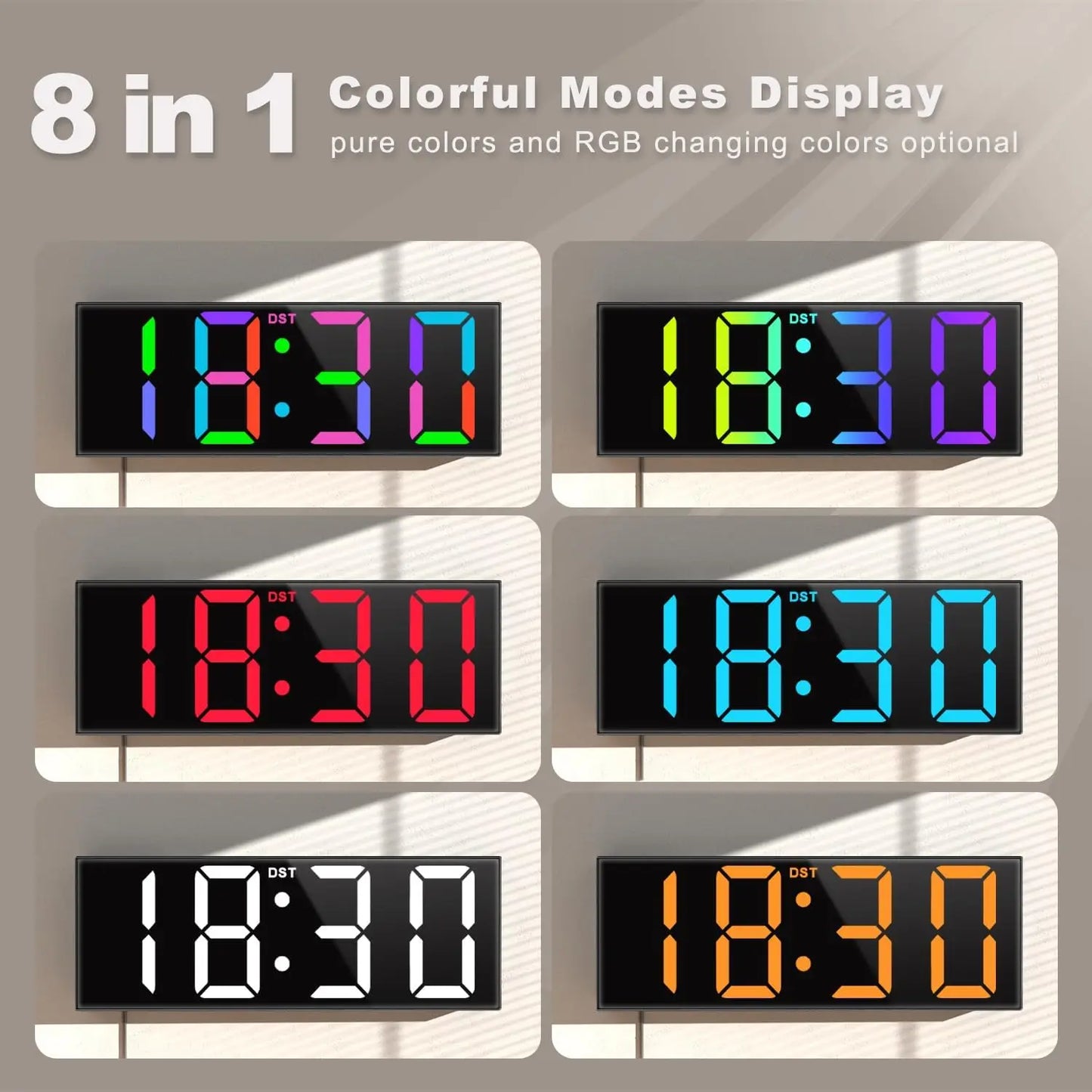 12'' Large Digital Wall Clock, Big LED Display, DST, Night Light for Classroom, Living Room, Bedroom, White