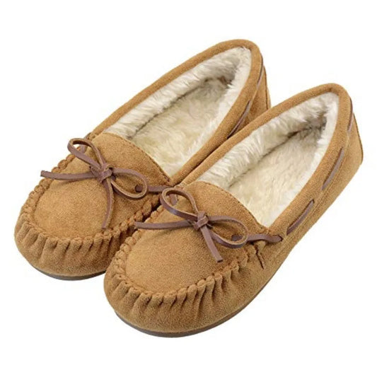 Vonair Women's Moccasin Slippers Micro Suede Warm Faux Fur Pile Lined Lace-Up Cozy Bow Indoor and Outdoor Moccasins Slip On Loa
