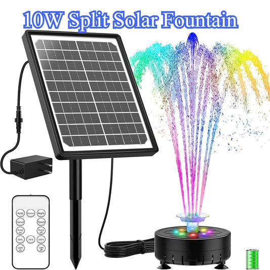 10W Solar Water Fountain with Colorful LED Light 4400mAh Rechargeable Battery Remote Control Solar Fountain Pump with 16 Nozzles