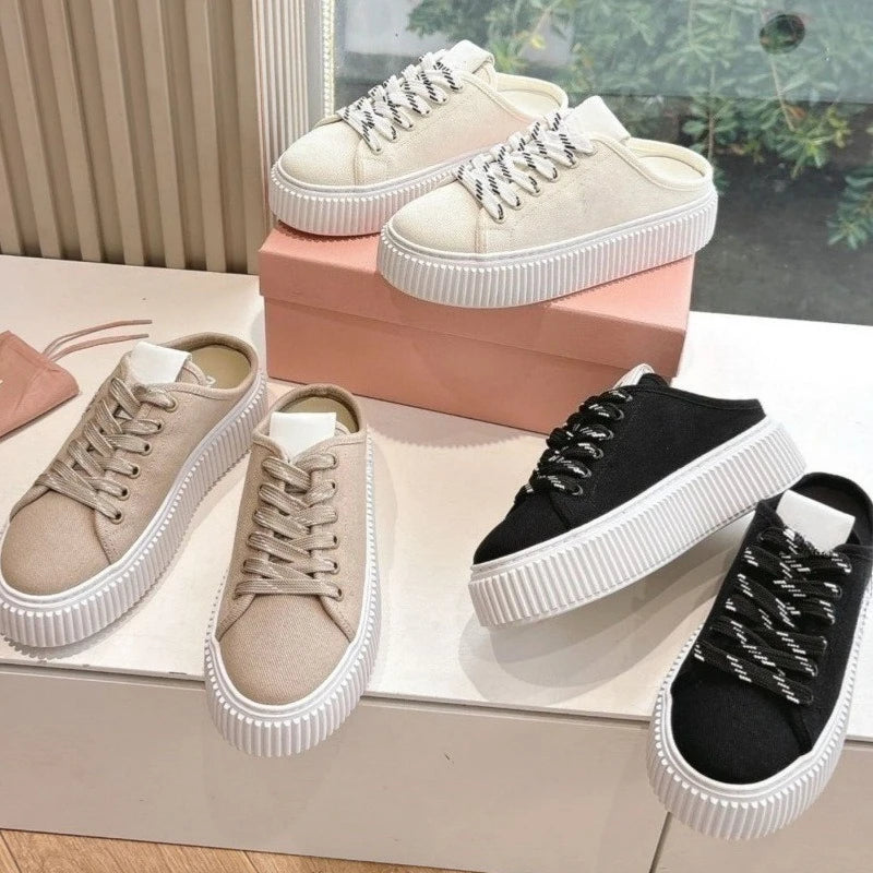 Spring Summer New Women's Genuine Leather Thick Sole Plain Color Letter Print Cookie Sneakers Casual All-Matching White Shoes