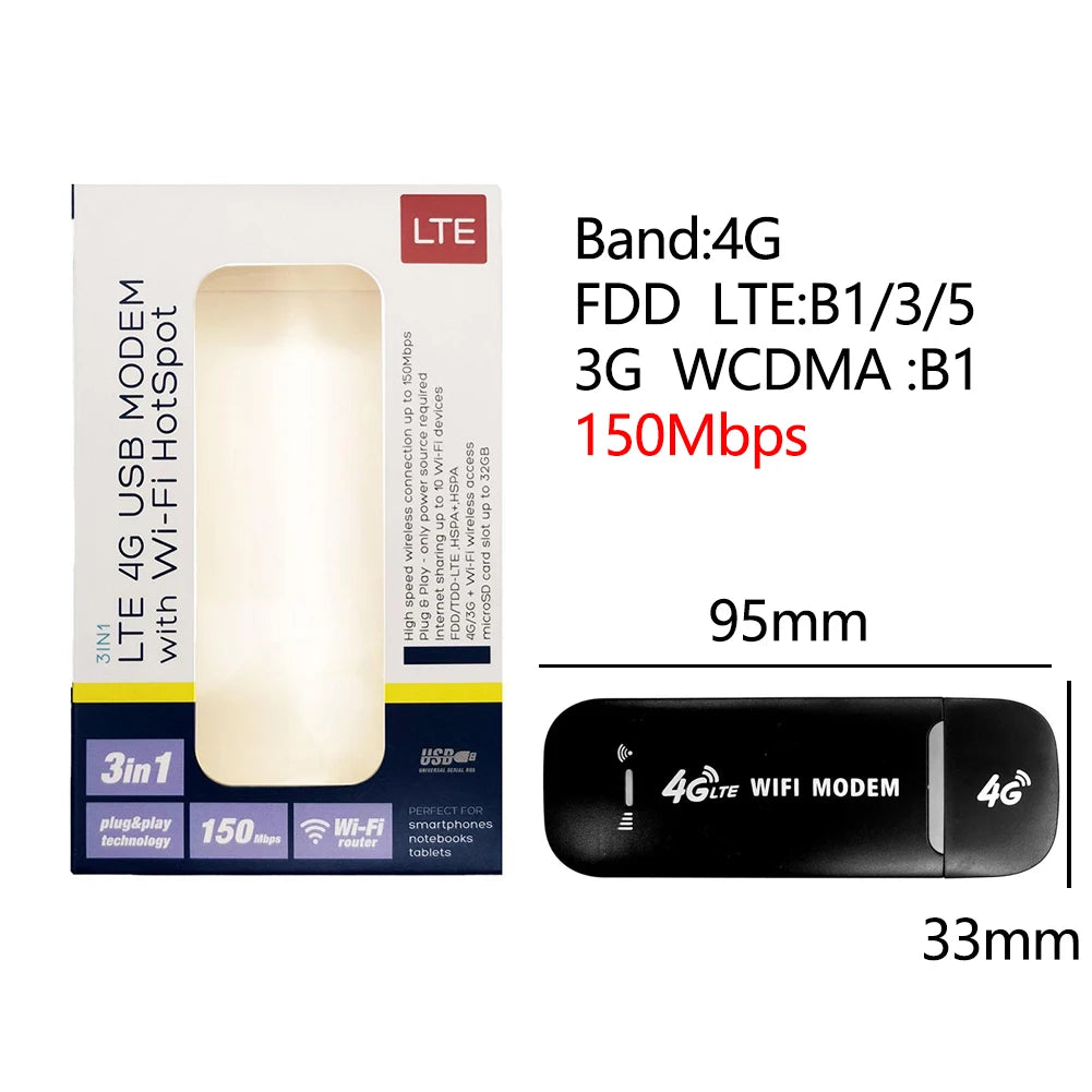 4G LET WiFi Modem USB Dongle Mobile Broadband 150Mbps Modem Stick 4G Sim Card Router For Outdoor Travel Home WiFi Adapter