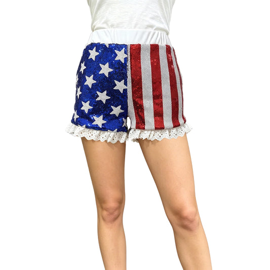 Women s Patriotic American Flag Print Denim Shorts High Waist Frayed Hem Distressed Jean Shorts for Summer Beach Party Casual