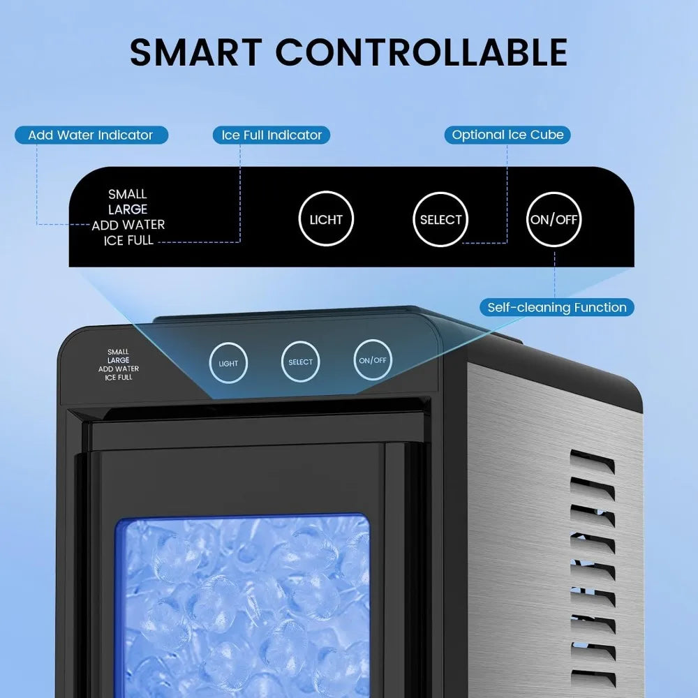 Portable Ice Maker, 26lbs/24Hrs, 8 Cubes in 6 Mins, Self-Cleaning, Quiet Compact for Kitchen RV Camping