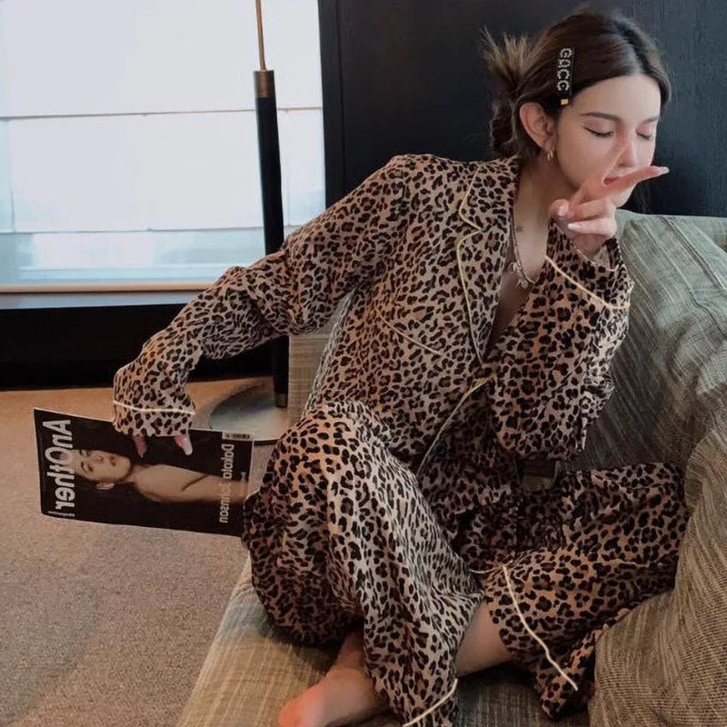 Korean Style Long-Sleeved Pajamas Set for Women Spring Autumn Homewear Comfortable Ladies Sleepwear Student Senior Casual Outfit