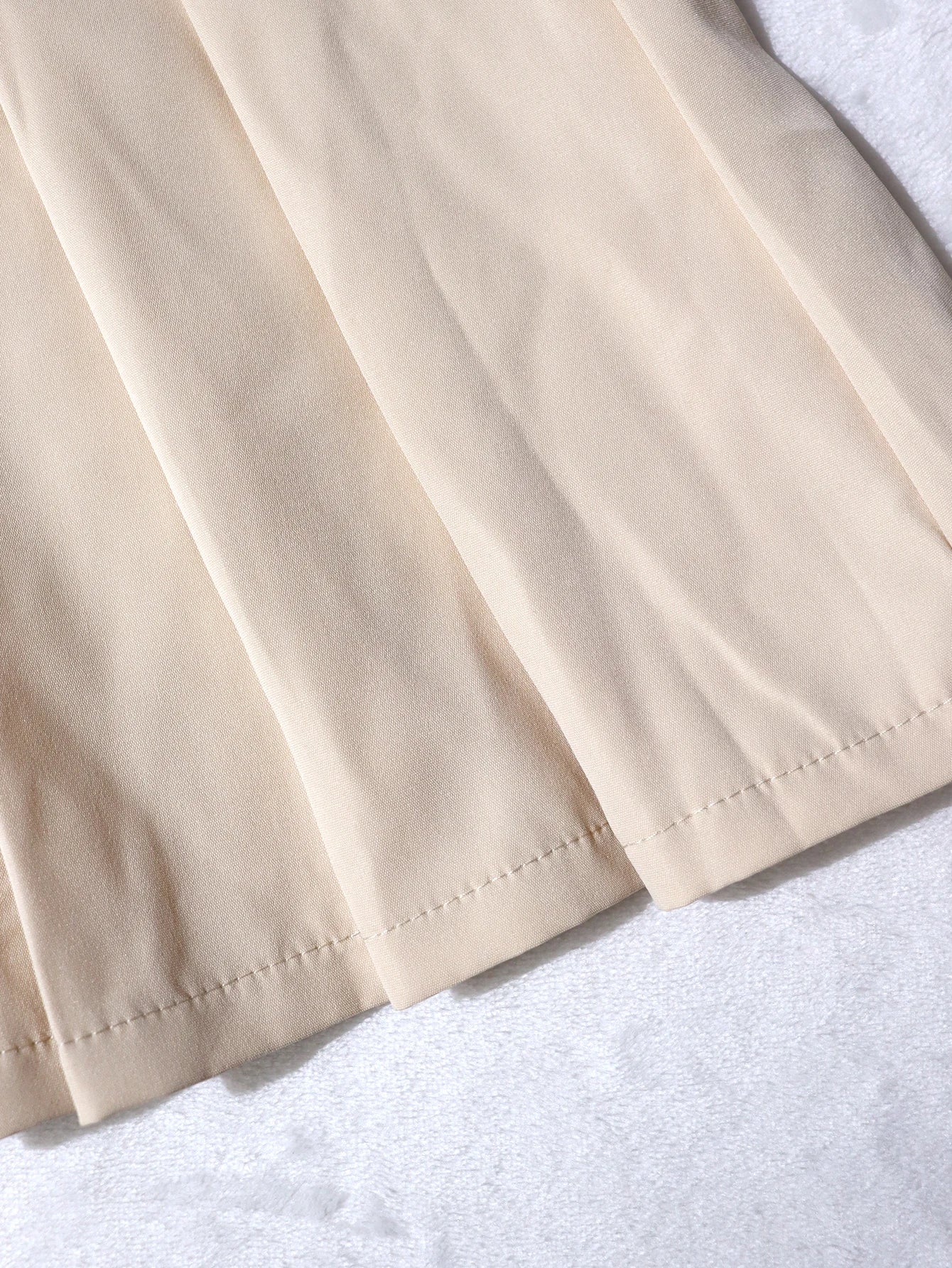2-Piece Beige Lapel Sleeveless Blazer Vest Pleated High Waist Mini Skirt Set Women Office Work Wear Outfit
