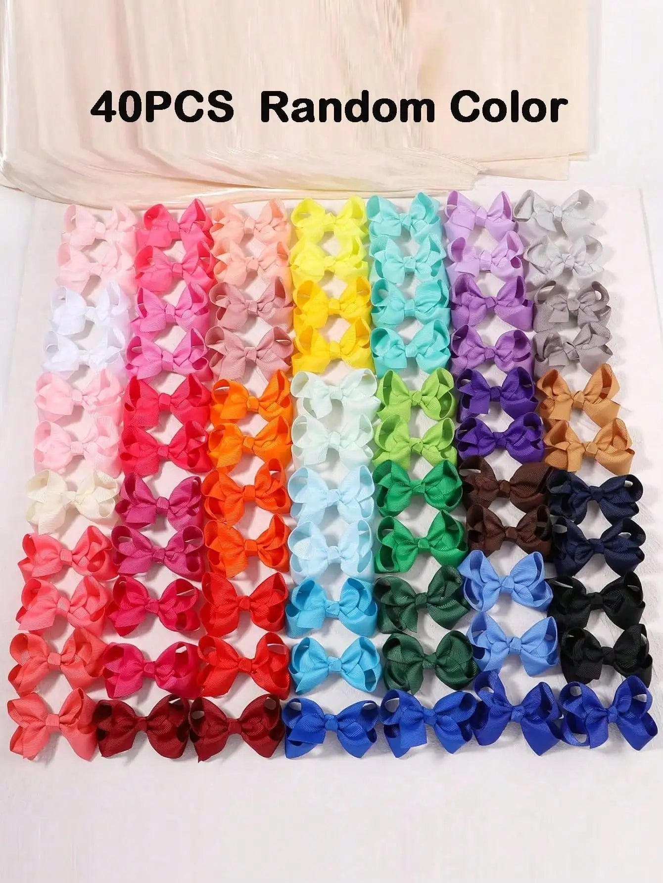 40pcs/Pack Random Color Cute Ribbon Bow Hair Clips, Hair Accessories For Girls Daily Wear