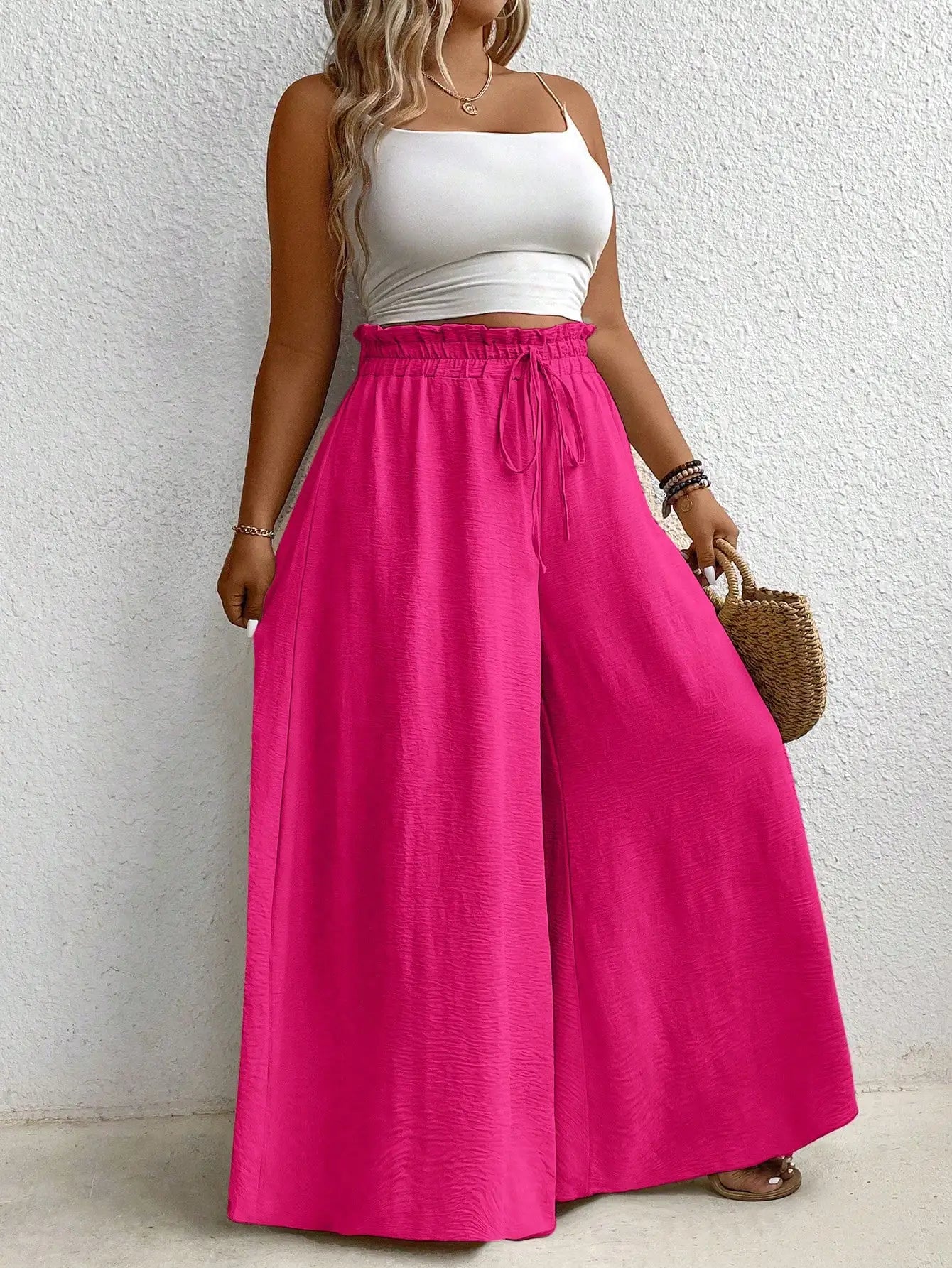 High Waist Wide Leg Casual Solid Color Pants For Women