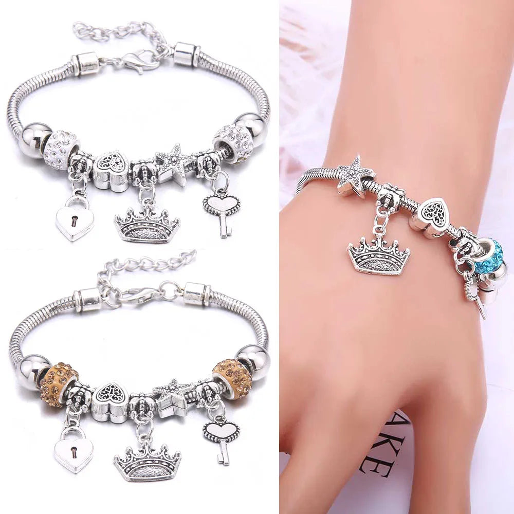 2025 New Charm Bracelet & Bangles Jewelry white butterfly Crown Beads Bracelets Brands Bracelets Fit Women Girl Gift