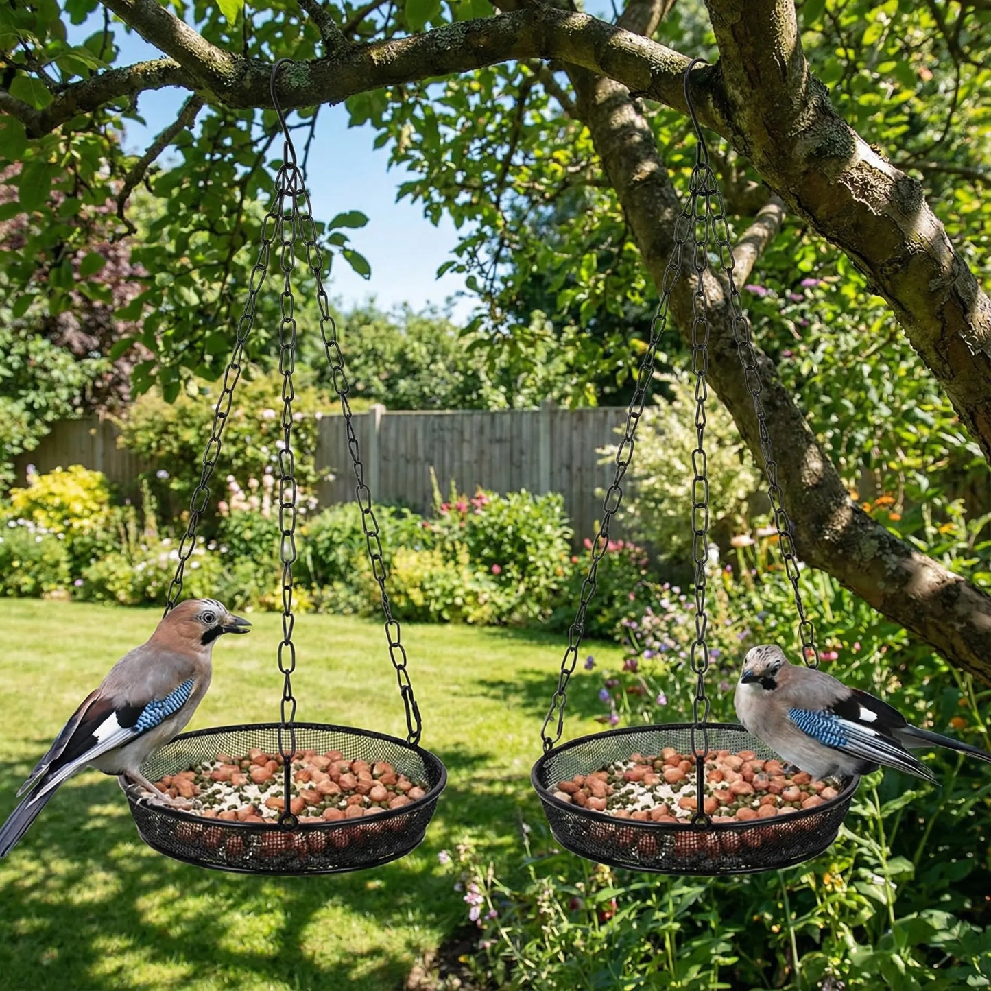7.2in Diameter Bird Feeding Tray Round Metal Feeders Garden Patio Trees Hang Feeding Outdoor Garden Hanging For Attracting Birds