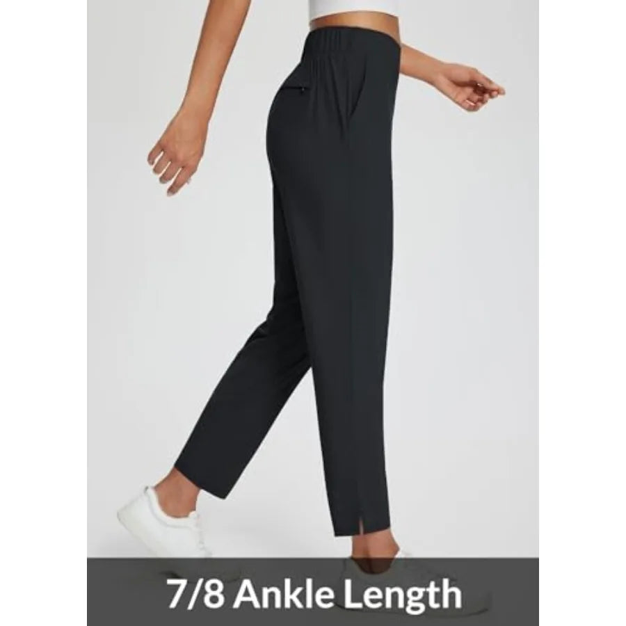 baleaf Womens Travel Pants Lightweight Stretch with Zipper Pockets Petite Ankle Dressy Golf Work Business Casual Slacks