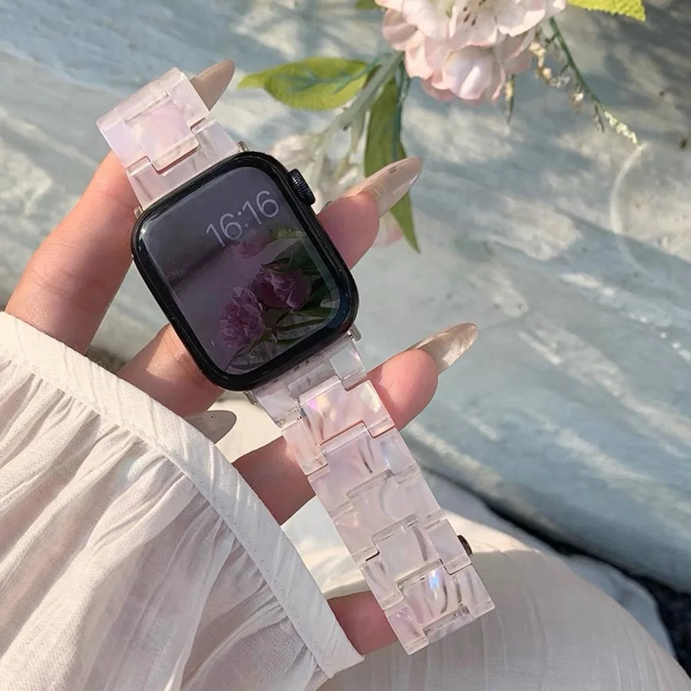 Resin Strap Correa for Apple Watch Band 44mm 40mm 45mm 49mm 38mm 42mm 41mm Fashion Wrist Band for IWatch Series 11 10 9 8 7 6 5