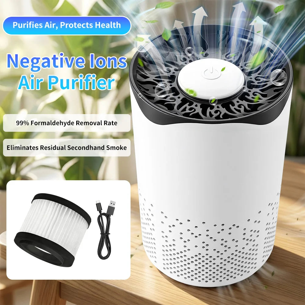 Portable Negative Ion Air Purifier High Efficiency Formaldehyde Smoke Dust Removal USB Powered Mini Air Cleaner For Home Pet Bedroom