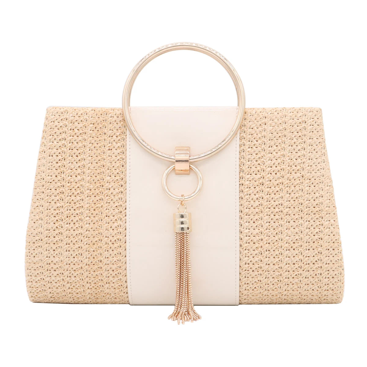 Women’s Summer Straw Tote Bag Elegant Woven Clutch Purse with Zinc Alloy Hardware Versatile Shoulder Bag for Beach Party & Casual Wear Straw Woven Handbag for Women