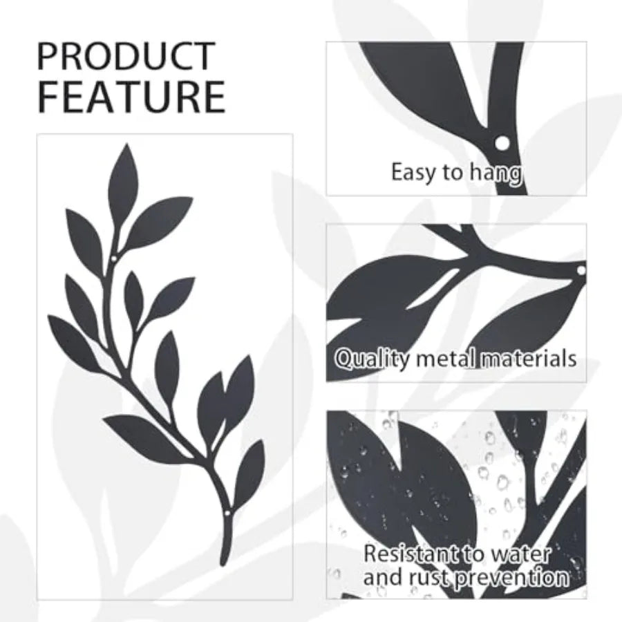 2 Pieces Metal Vine Olive Branch Leaf Wall Decor, Tree Leaf Wall Decor for Living Room Black