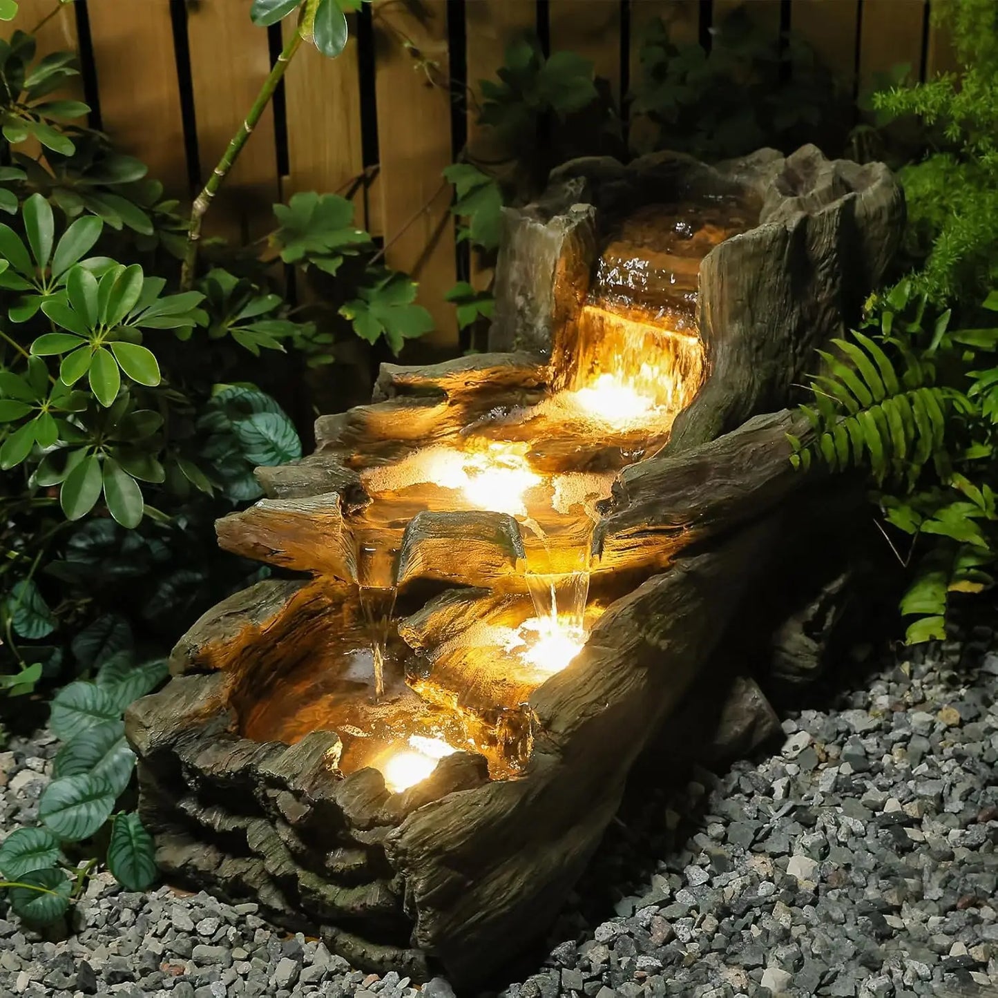 40in 5-Tier Tree Trunk Outdoor Water Fountain LED Garden Patio Backyard Decor, Customized