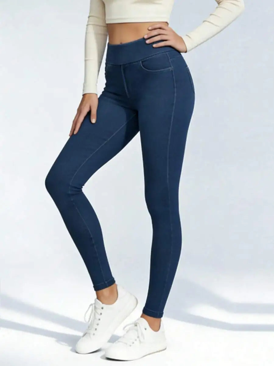 Women High Waisted Stretchy Skinny Jeans With Pockets Tummy Control Jeggings Pull On Denim