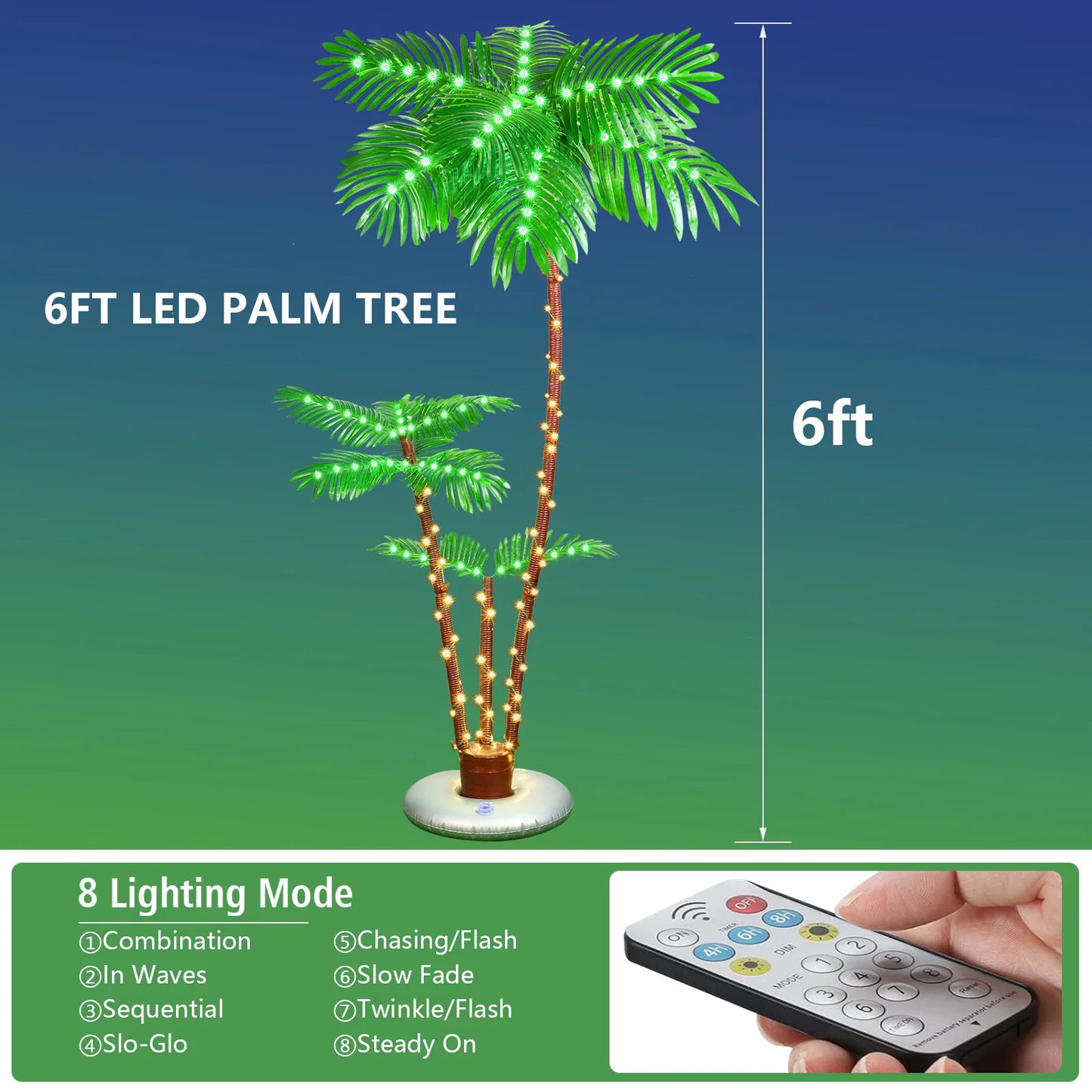 Solar Lighted Palm Tree 6FT Outdoor Christamas Tree Decoration, 8 Modes Tropical Palm Tree Fake Plant Light for Patio Pool Yard Home Party Decor