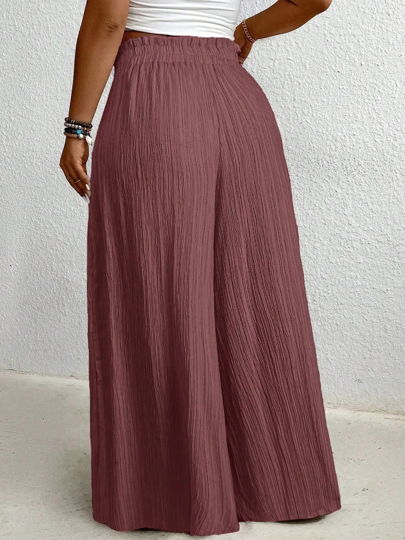 High Waist Wide Leg Casual Solid Color Pants For Women