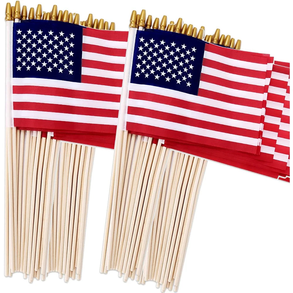 100 Pack Small American Flags On Stick, 4x6 Inch US Flags/Mini American Flags For Outside, Perfect For Independence Day, 4th Of July Decorations, Patriotic Holiday Yard Patio