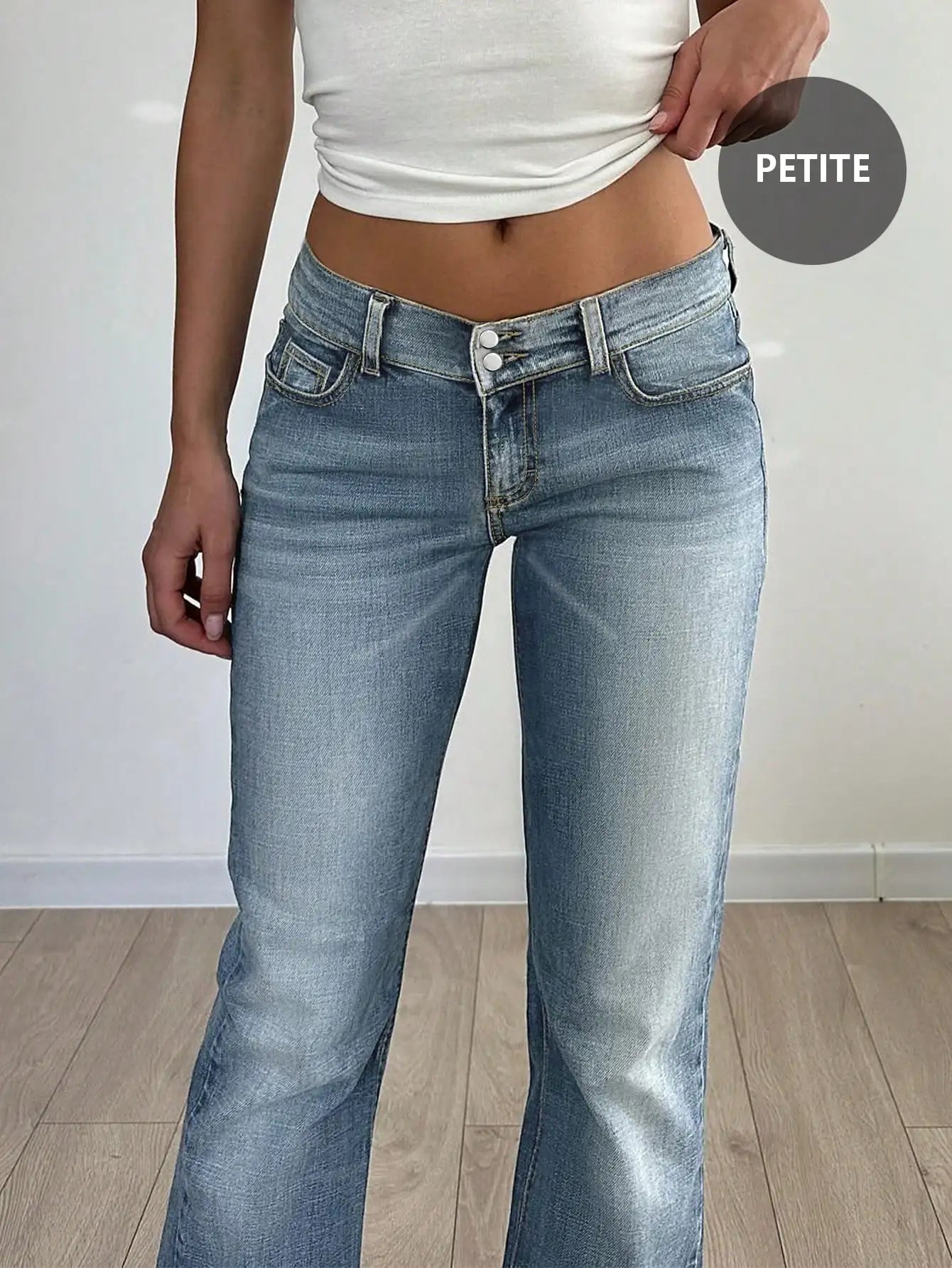 Light Washed Flared Low-Rise Jeans with Button Fly and Pockets