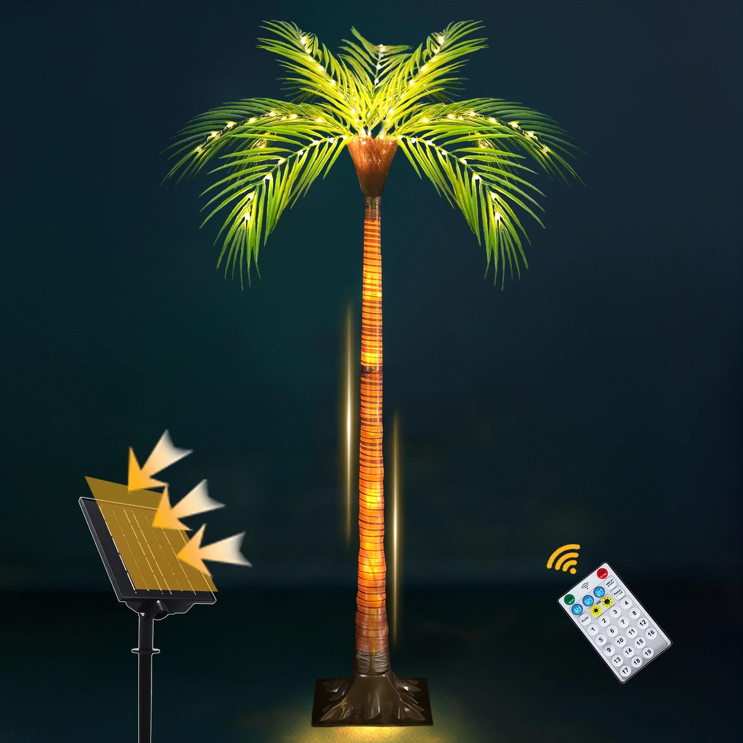 1pc 4.6ft Solar Powered Artificial Palm Tree LED Decorative Tree Lights for Garden Patio Door Tiki Bar Christmas Decoration