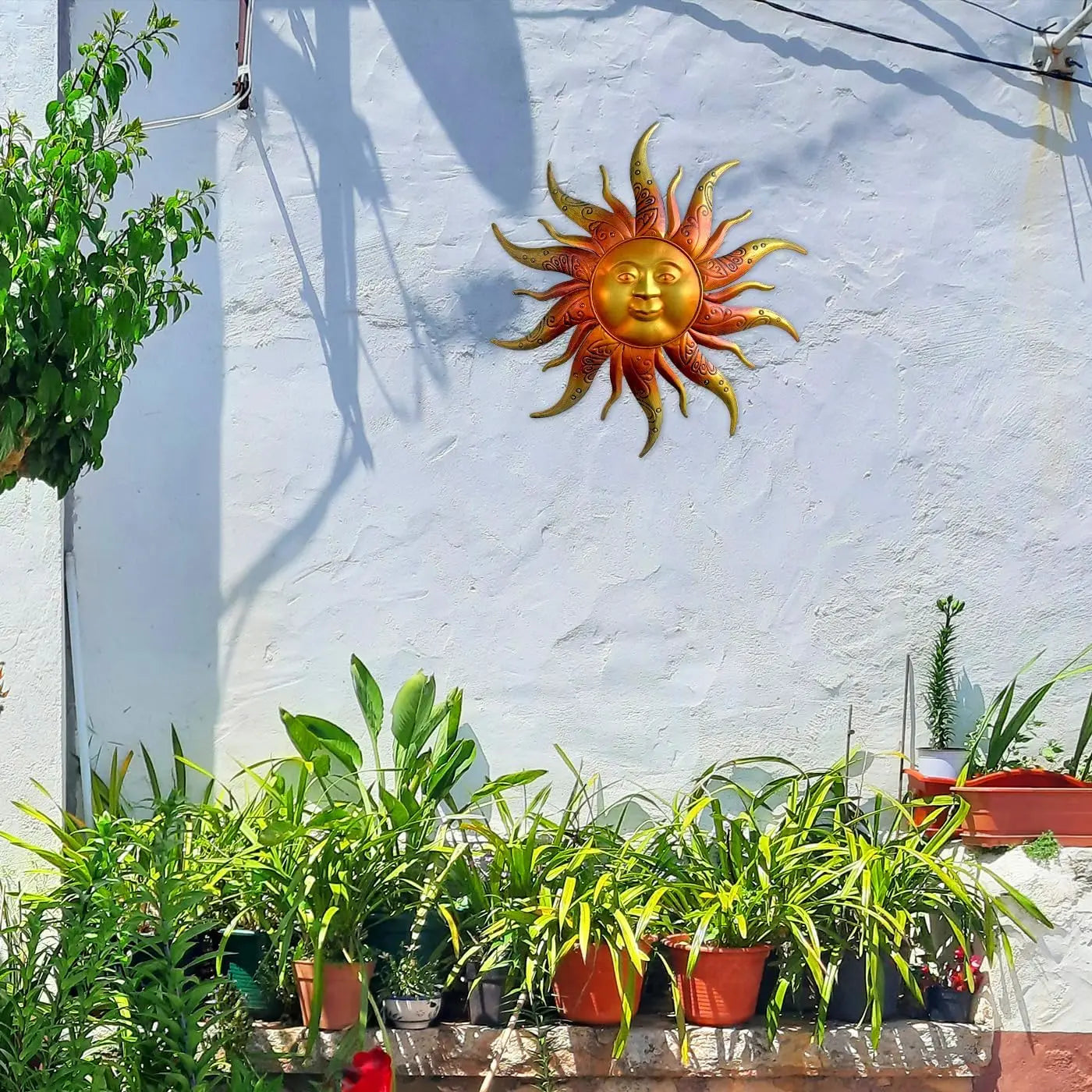 Metal Sun Wall Art Decor - 17.3 Inches Rustic Retro Ornament for Garden Patio Yard Fence Living Room