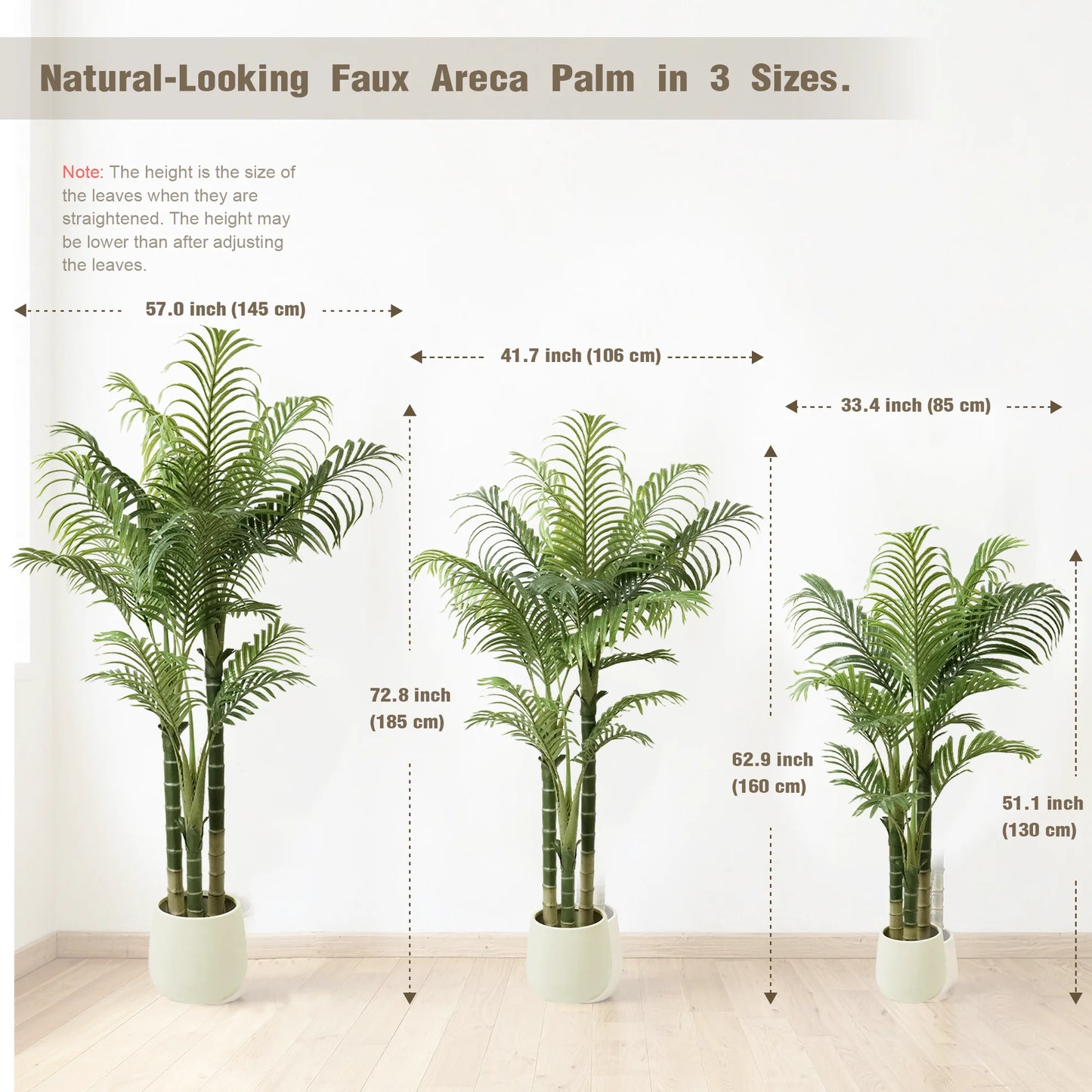 4/5/6FT Artificial Areca Palm Tree with White Pot, 3-Trunk Faux Tropical Palm Plant, Realistic Indoor Fake Tree for Home Office Living Room Decor