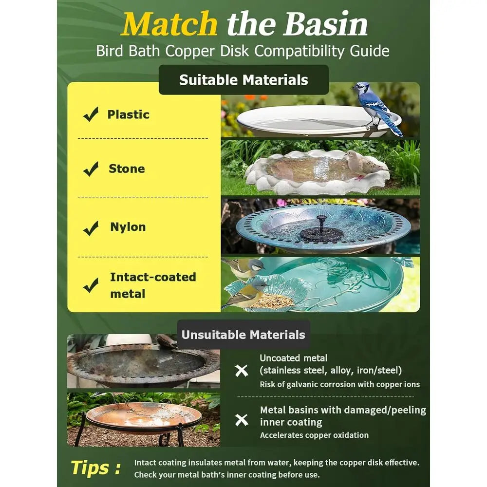 Bird Bath Copper Disc, 0.6mm Reinforced 99.99% Pure Copper Cleaning Disk or Physical Safe Clean Water All-Season, Suitable for I