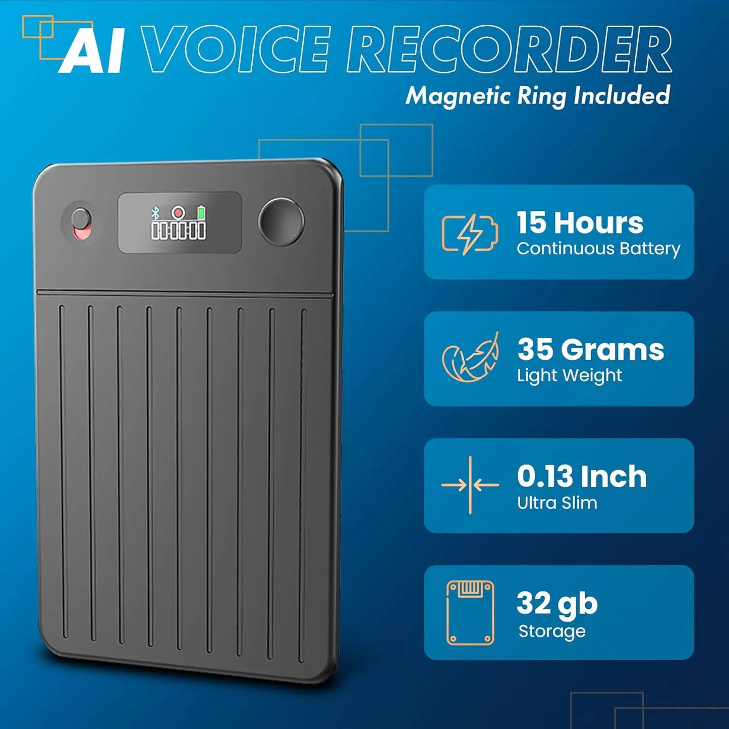 AI Voice Recorder: Transcribe, Summarize, Translate with App Control & Noise Cancelling for Meetings, Calls, Interviews