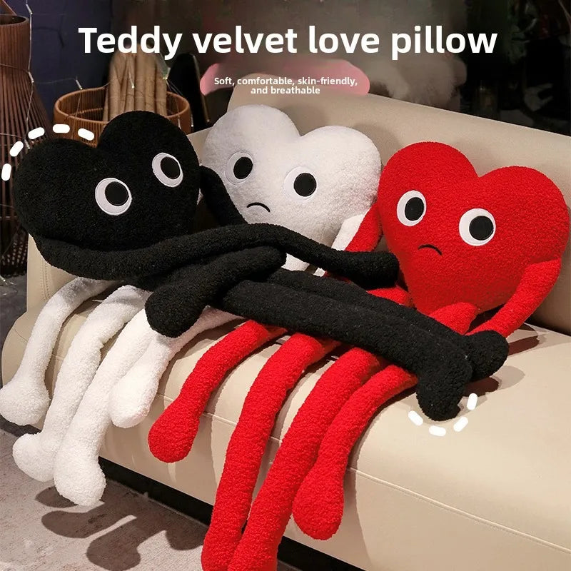 Cute Long Arms Legs Heart Shape Plush Pillow, Soft Hugging Cushion for Bed Sofa Car Seat Backrest, Modern Home Decor Accent, Cozy Travel Nap Pillow for Office, Birthday Holiday Gift for Men Women