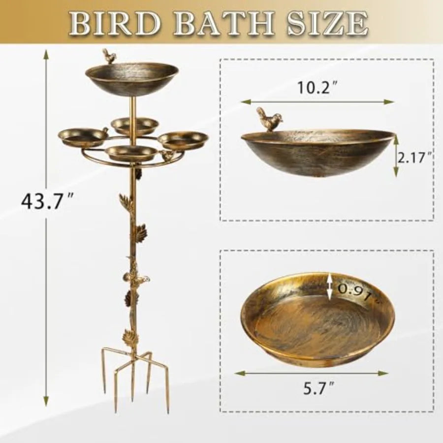 43" H Metal Bird Bath and Feeder for Outside With 4 Tray - Outdoor Garden Yard Patio Decor