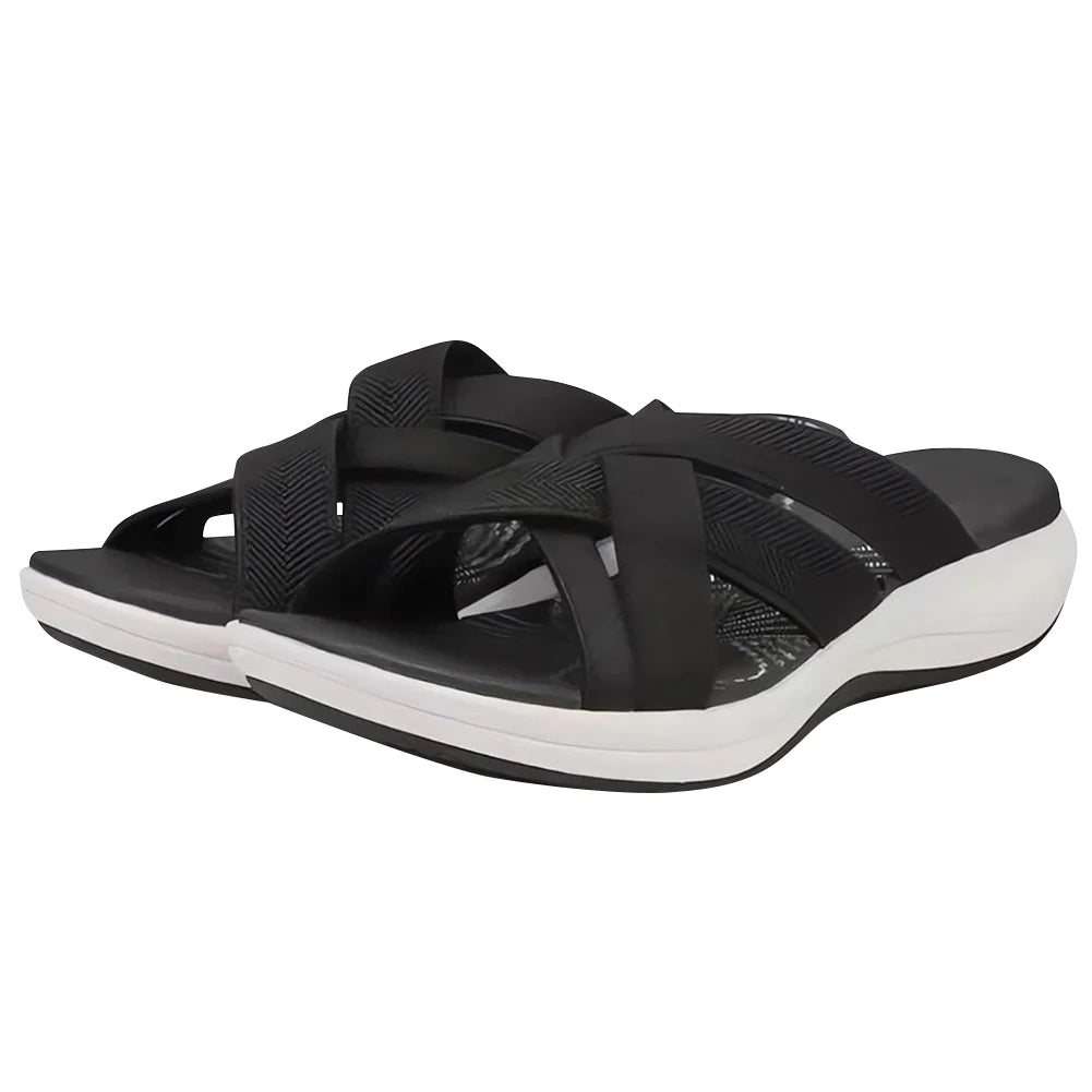 Women Thick Cushion Slippers Wide Width Cross Strap Slip On Slides Beach Sandals Lightweight Platform Wedge Sandals for Summer